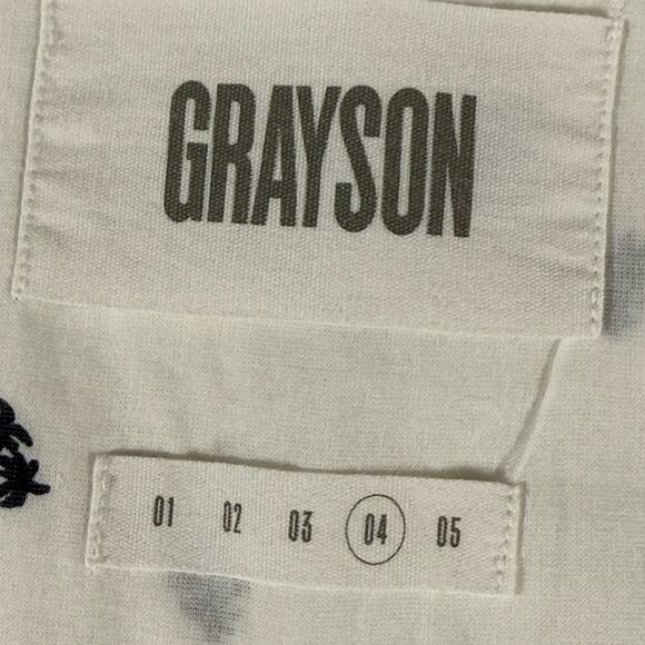 Grayson Women's 4 White Blue Palm Tree Cotton Long Sleeve Button Down Shirt - Picture 4 of 10